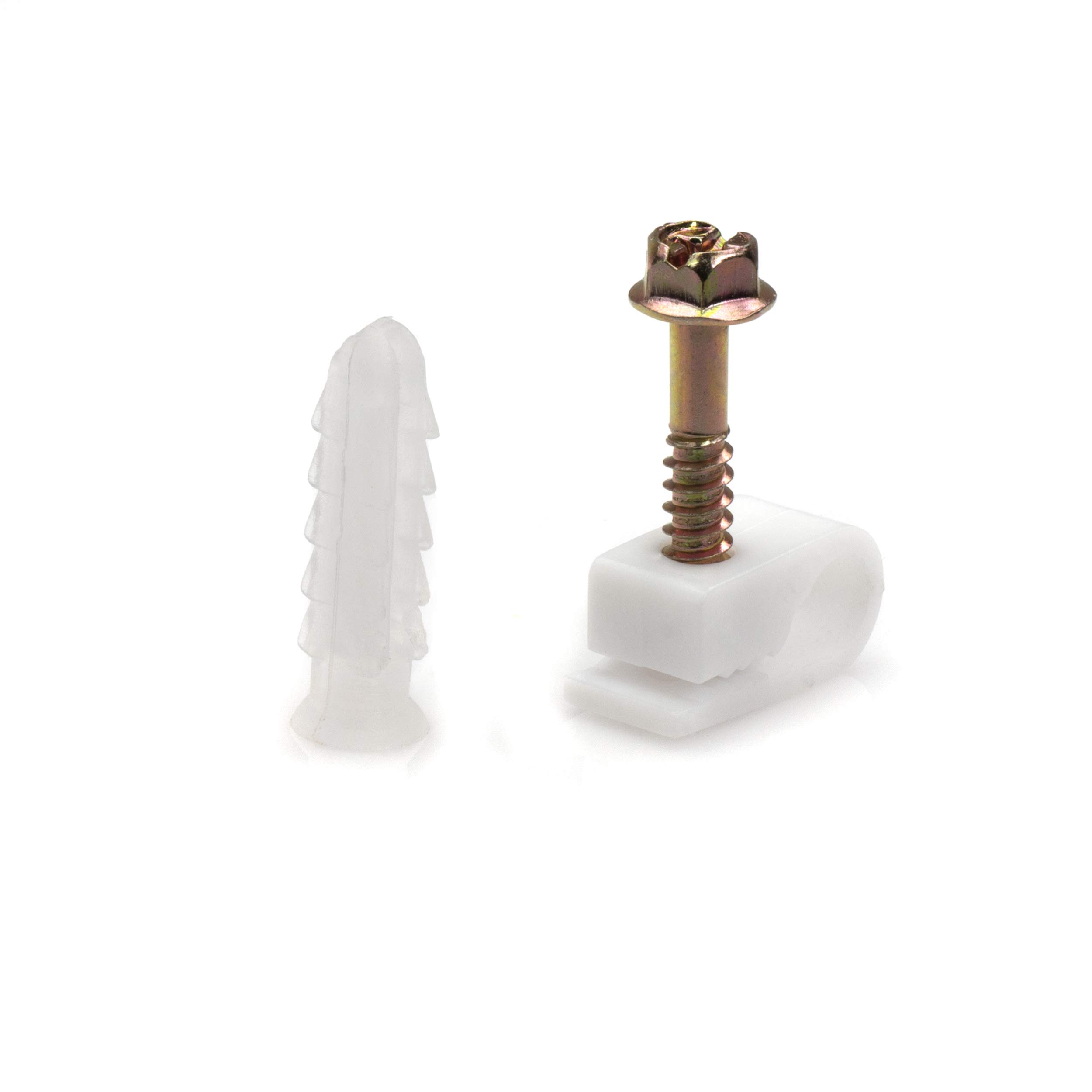 THE CIMPLE CO Ribbed Plastic Conical Anchors & White Cable Screw Clips - 100pc Kit for Concrete, Stucco, Brick, Drywall - Secure Wires, Cables & Pipes in Walls & Ceilings