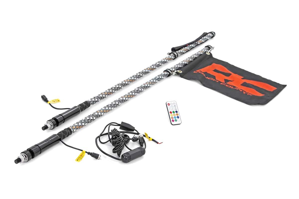 Rough Country 4' Multi-Function UTV LED Whip Light Kit with Remote Control - 93004 | Off-Road Lighting for ATV, UTV, Dune Buggies & Night Riding Adventures