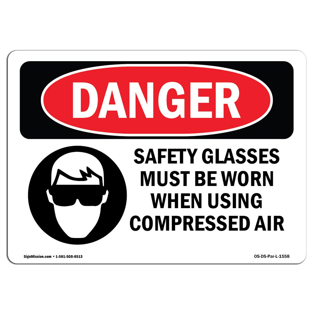 OSHA Danger Sign - Safety Glasses Must Be Worn | High-Quality Vinyl Label Decal for Workplace Safety | Ideal for Construction Sites, Factories & Workshops | Durable Made in USA Safety Sign for Eye Protection
