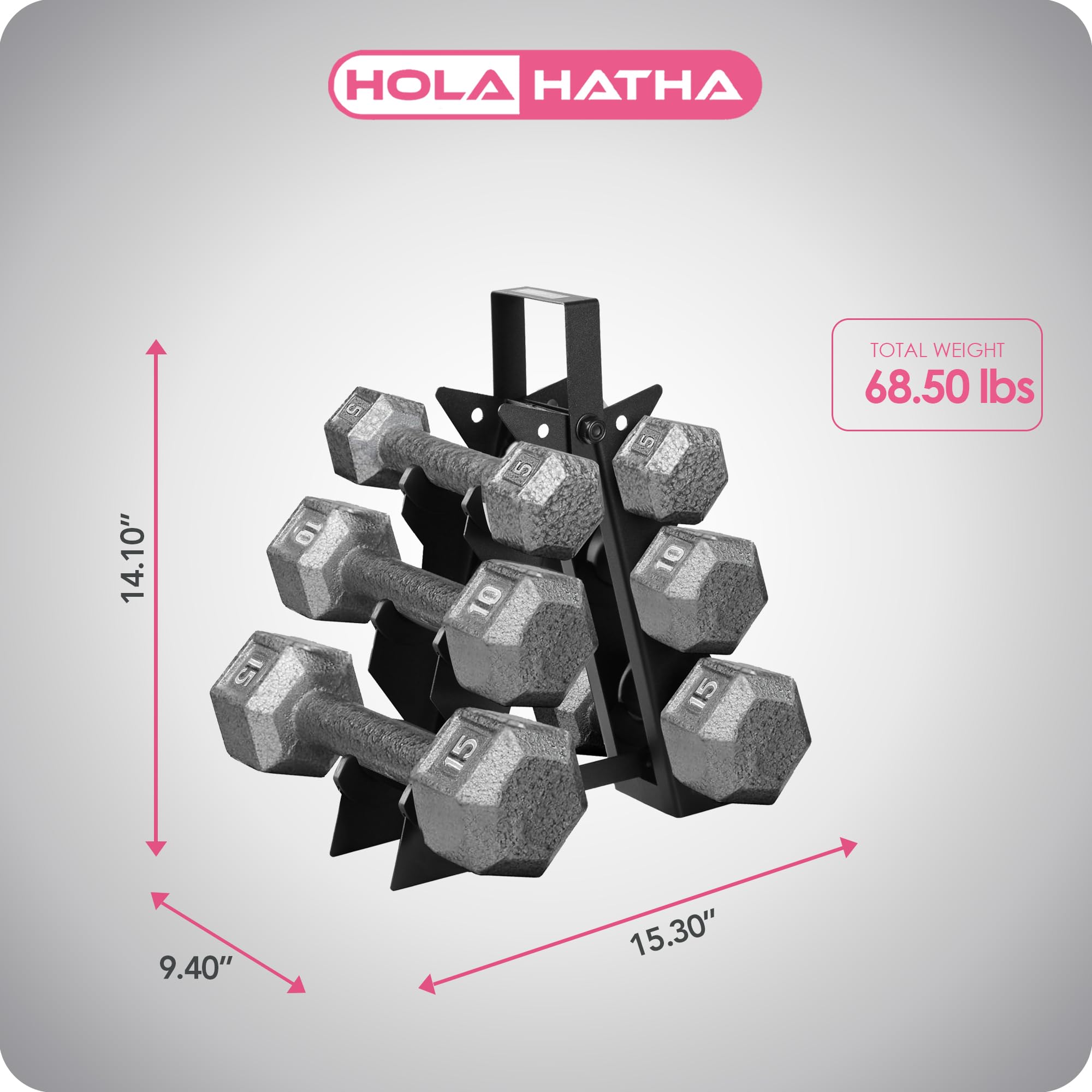 HolaHatha Hexagonal Dumbbell Set with Storage Rack - 10/15/20/25/30 lbs Free Weights for Home Gym, Strength Training & CrossFit Workouts