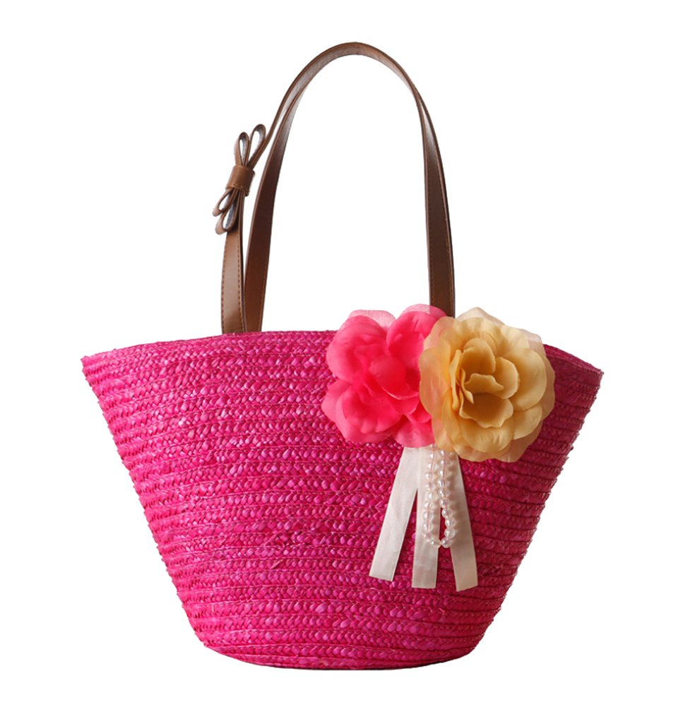 TONWHAR® Woven Straw Shoulder Bag - Floral Beach Tote Handbag for Women, Summer Vacation, Pool Party & Outdoor Activities