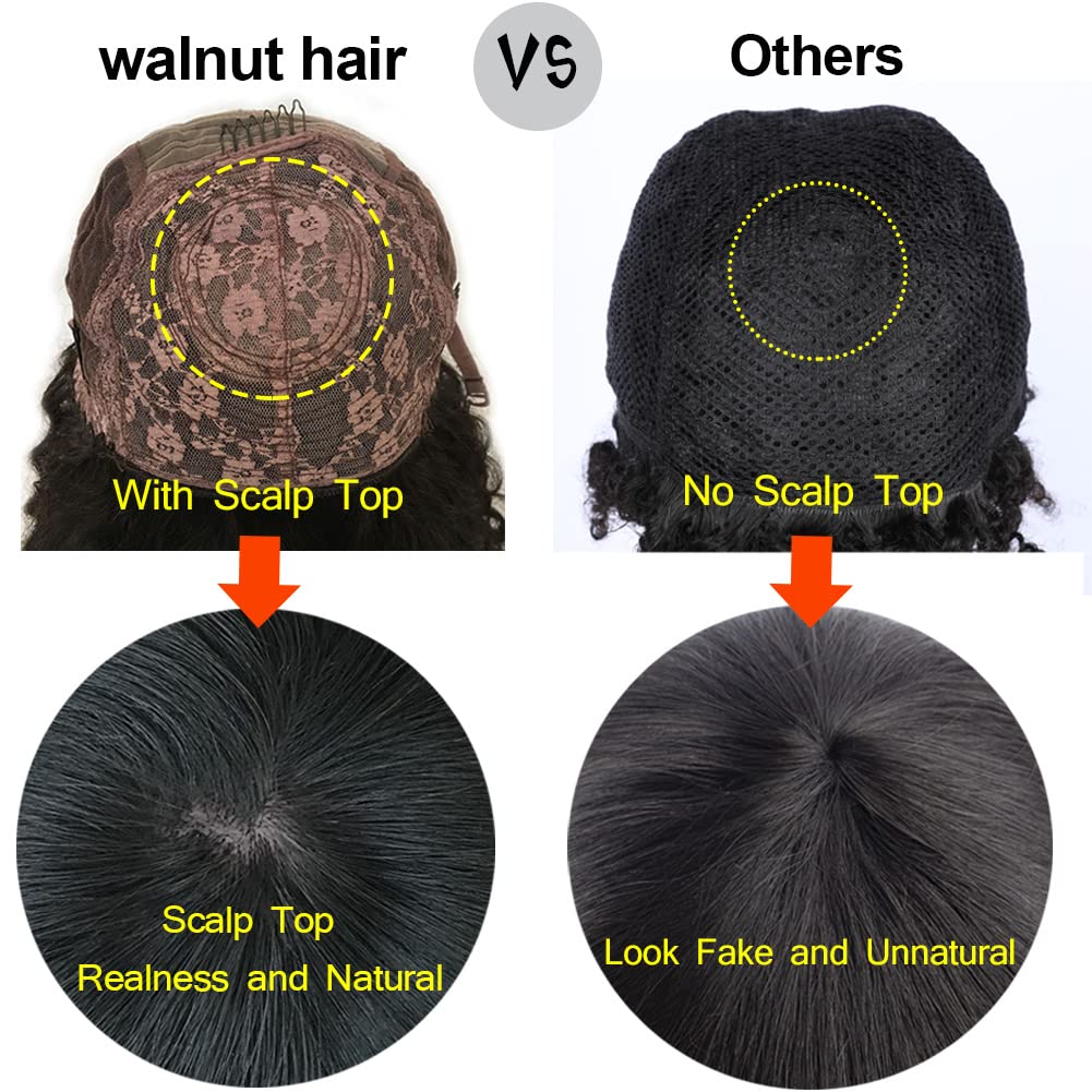 200 Density Afro Kinky Curly Human Hair Wig with Bangs - Virgin Brazilian Short Curly Wig for Women - Full Machine Made Scalp Top - 14 Inch Natural Black - Perfect for Cosplay, Daily Wear & Protective Styles