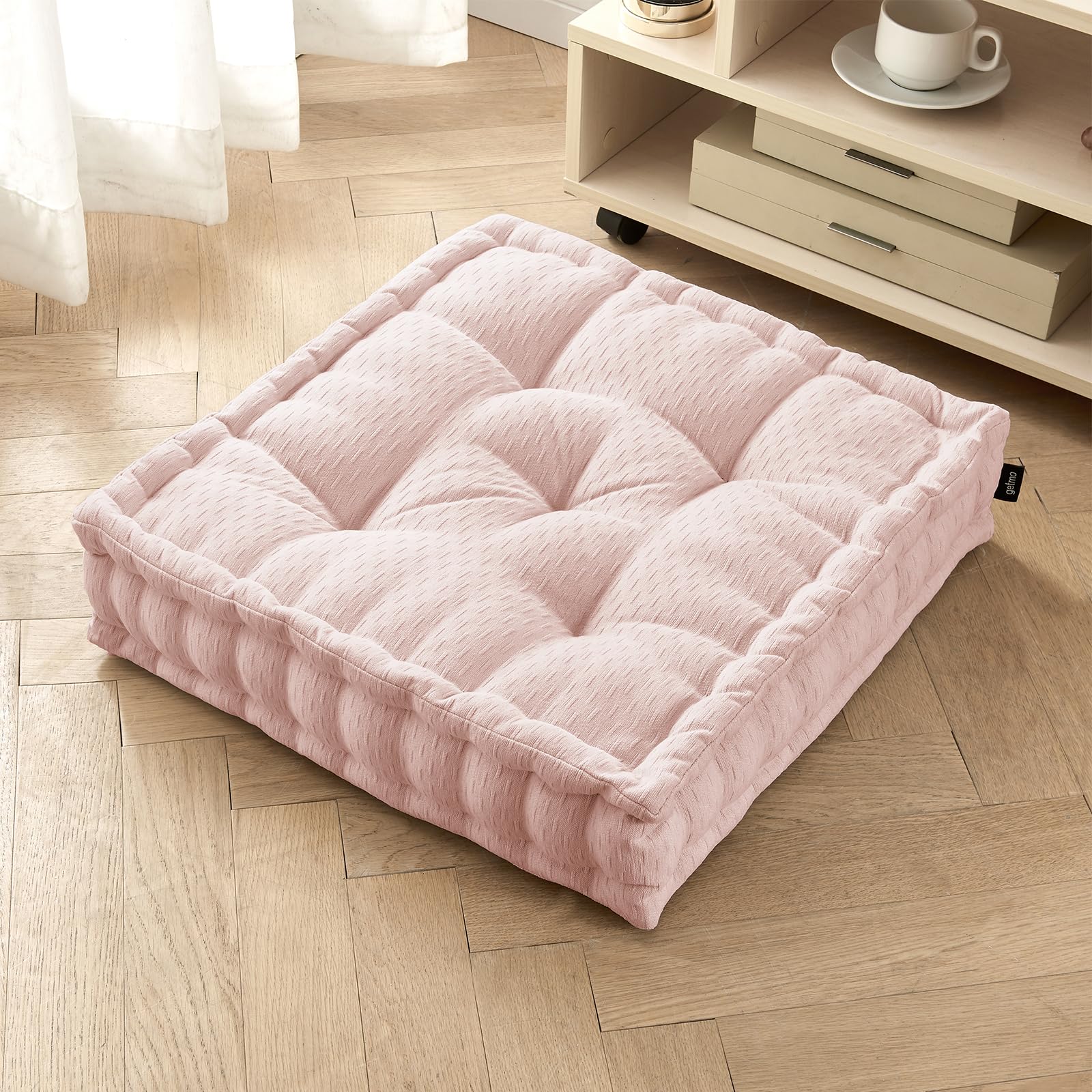 Getmo 20x20 Inch Large Square Meditation Floor Pillow - Thick Chenille Yoga Cushion for Adults, Comfortable Floor Seating for Living Room, Balcony, Outdoor & Tatami (Pink) | Perfect for Yoga, Meditation, Lounging & Relaxation