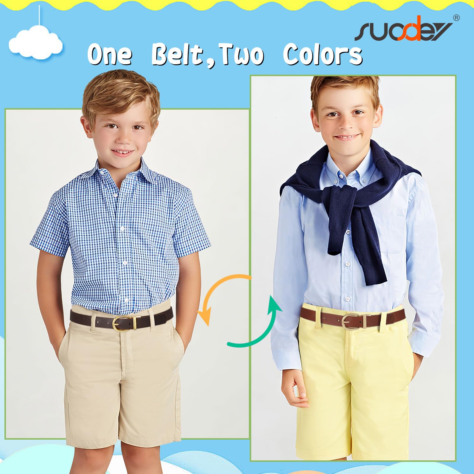 SUOSDEY Reversible Leather Belt for Kids - Adjustable Waistband for Boys & Girls, School Uniform, Jeans, Casual Wear - Perfect for Back to School & Everyday Fashion