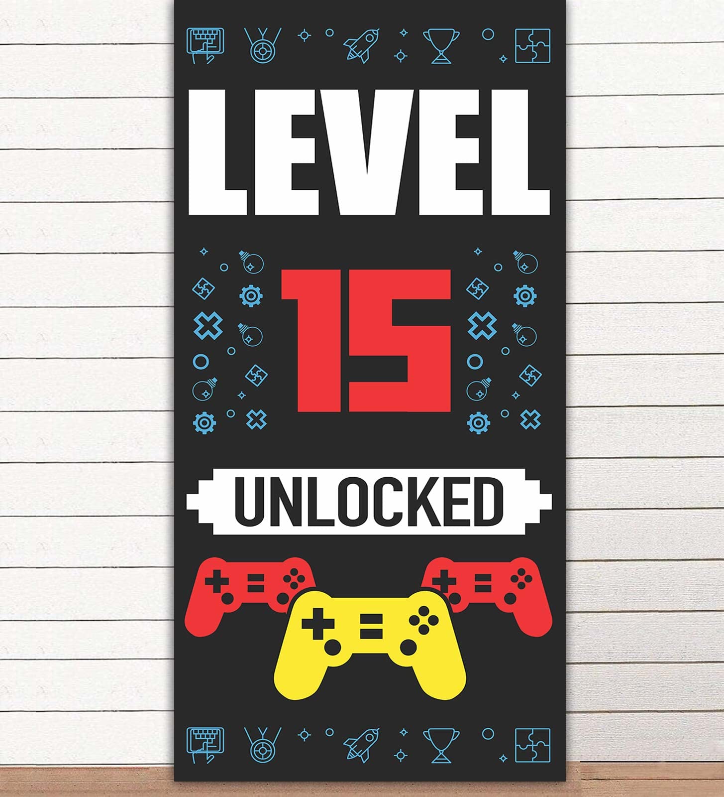 Happy 15th Birthday Level Up Banner - Video Game Themed Backdrop & Photo Booth Props for Teen Parties | Perfect for Boys & Girls 15th Birthday Decorations, Gaming Theme Party Supplies | Great for Birthday Celebrations, Photo Backdrops, and Gaming Party Decor