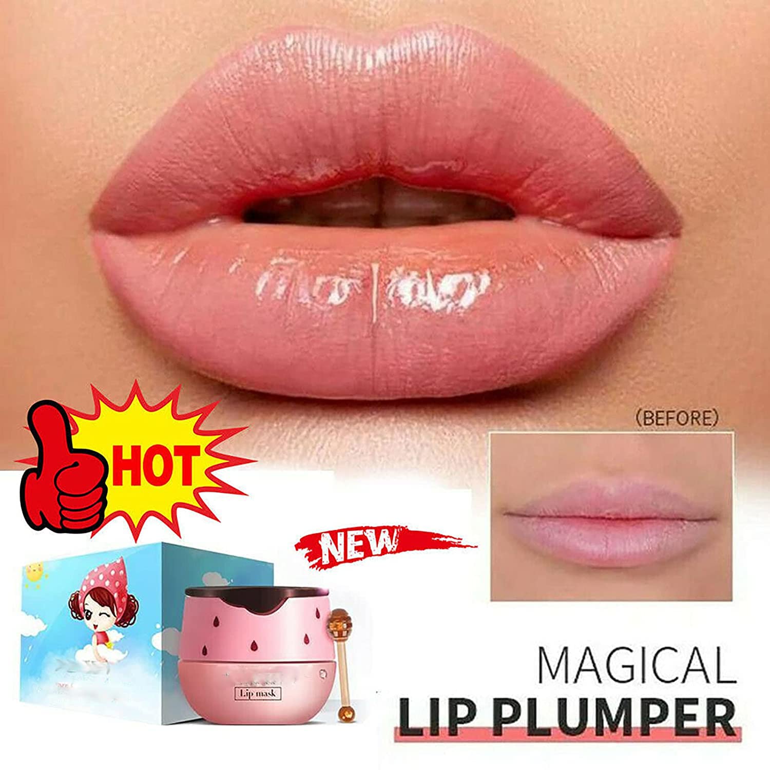 Honey Lip Sleeping Mask with Propolis - Hydrating & Nourishing Lip Balm for Dry, Chapped Lips - Anti-Wrinkle Lip Care Treatment - Restores & Plumps Lips (1Pcs, Honey+Strawberry) - Perfect for Overnight Lip Therapy & Daily Moisturizing