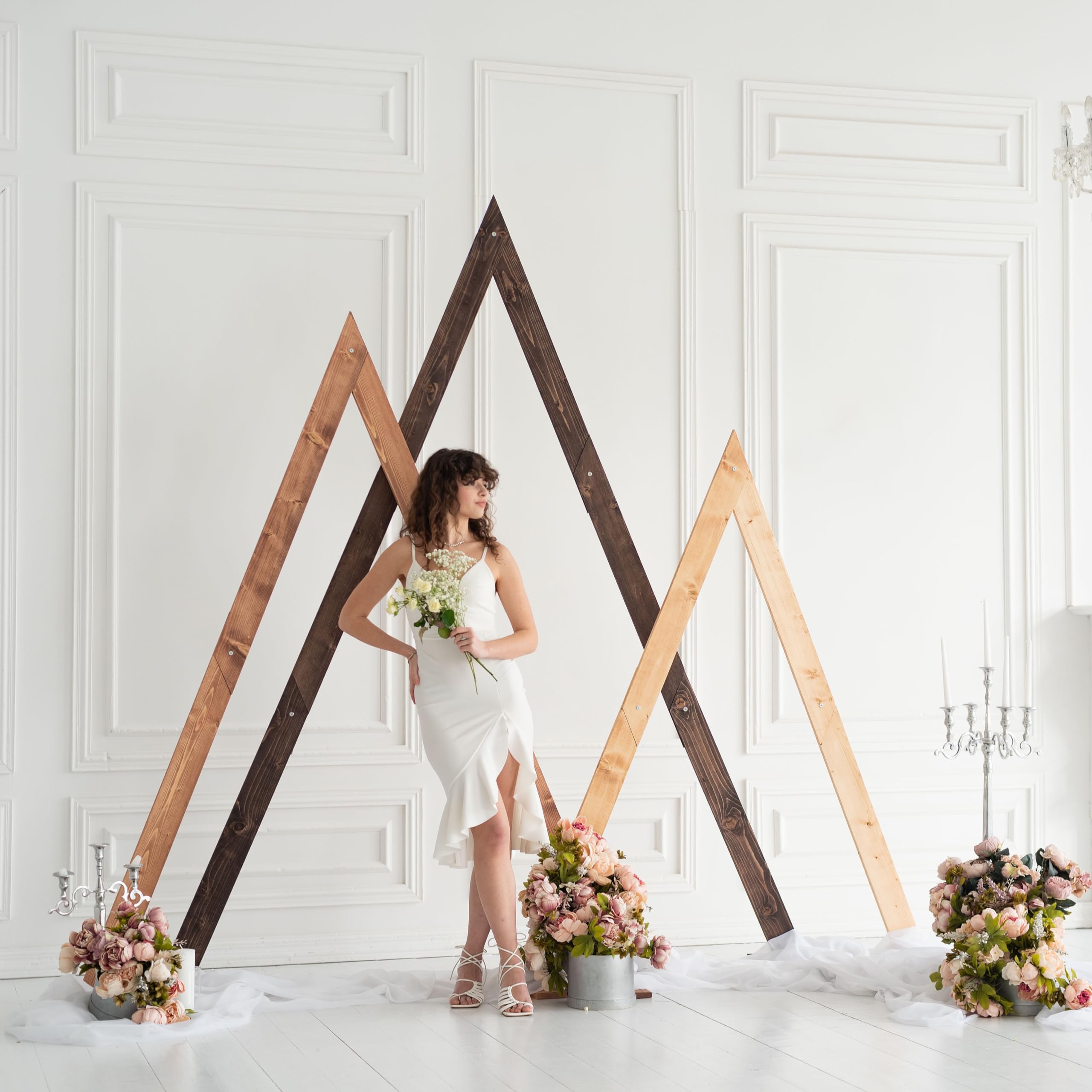 Boho Wedding Arch - Rustic Wooden Arbor for Ceremony & Anniversary Decor - Natural Geometric Backdrop Stand with Triangle Frame - Perfect for Outdoor Weddings, Garden Parties & Boho-Themed Events