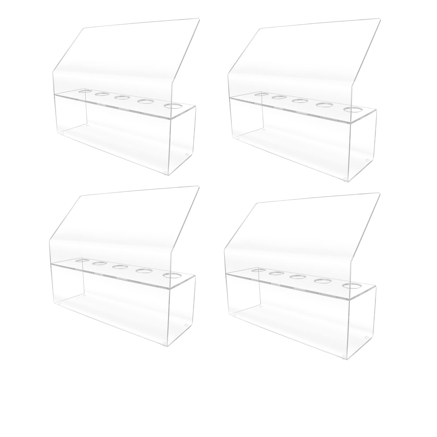 4 Pack Clear Acrylic Ice Cream Cone Holder - 5 Slot Countertop Dessert Display with Slanted Sneeze Guard for Parties, Weddings, Catering Events - Perfect for Ice Cream Shops, Bakeries and Buffet Stations
