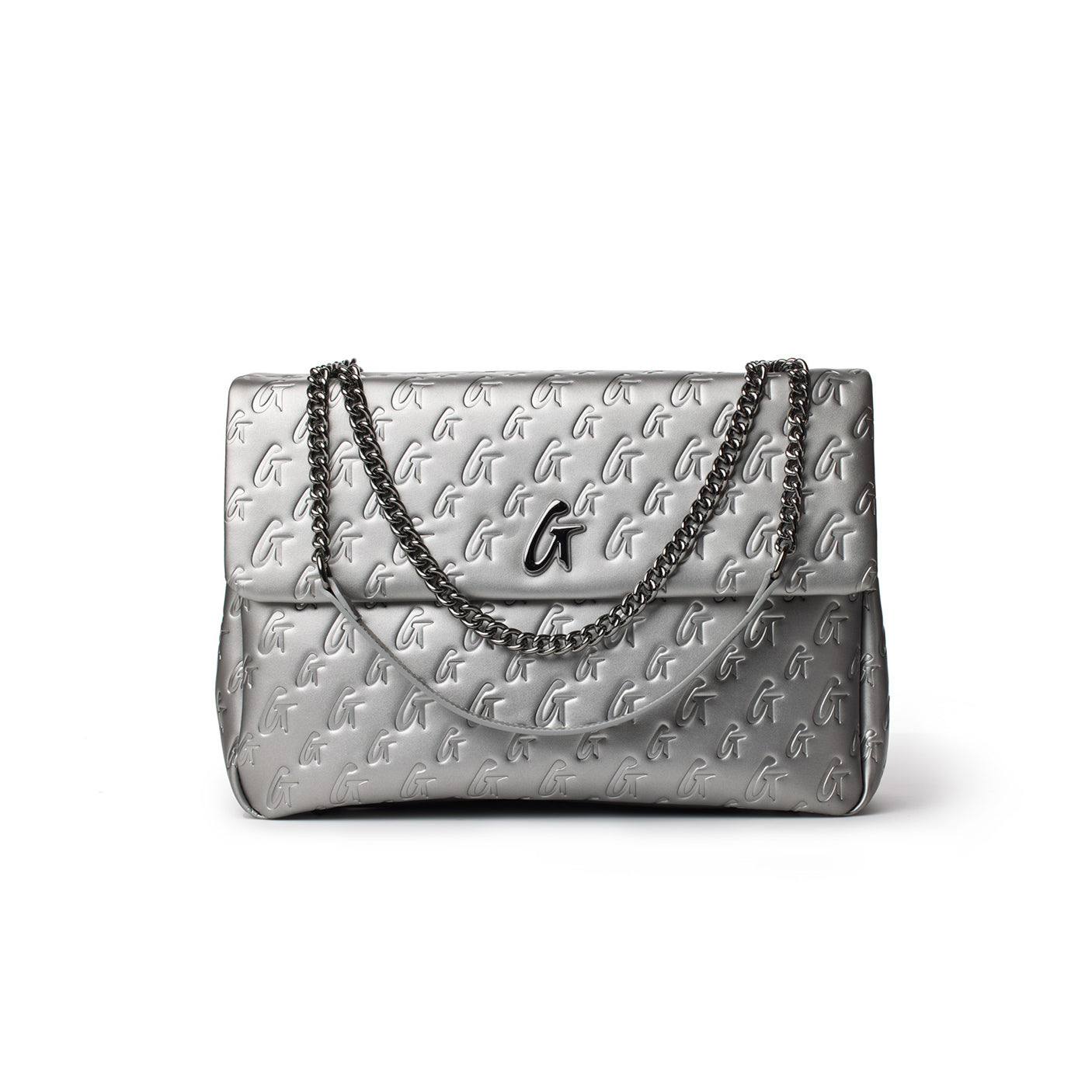 Luxury Large Monogram Flap Bag in Platinum - Perfect for Women's Fashion, Evening Events & Designer Handbag Collection