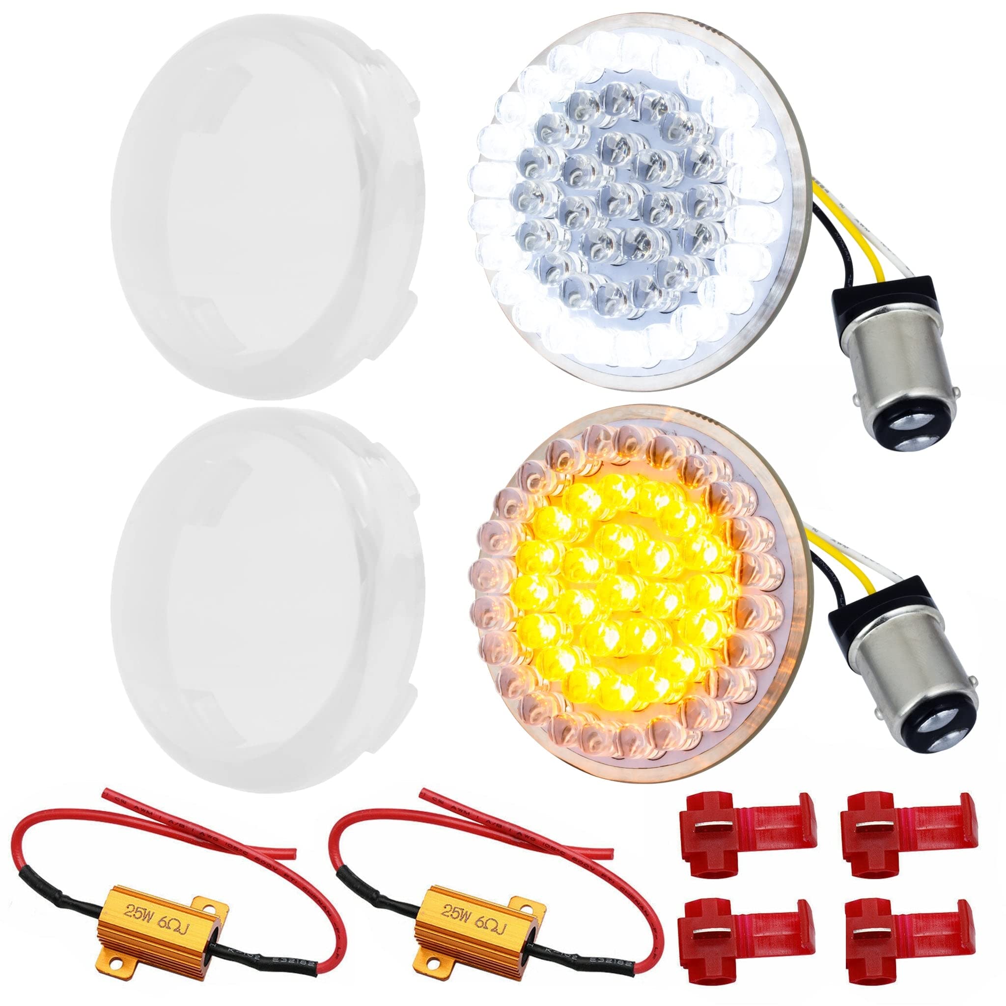 Eagle Lights 8748TS-C-LR 2 Inch Front LED Turn Signals with White Halo Running Lights for Harley Davidson Motorcycles - Compatible with Generation I, 1157 Base, Clear Lenses & Load Resistors - Perfect for Night Riding and Enhanced Visibility