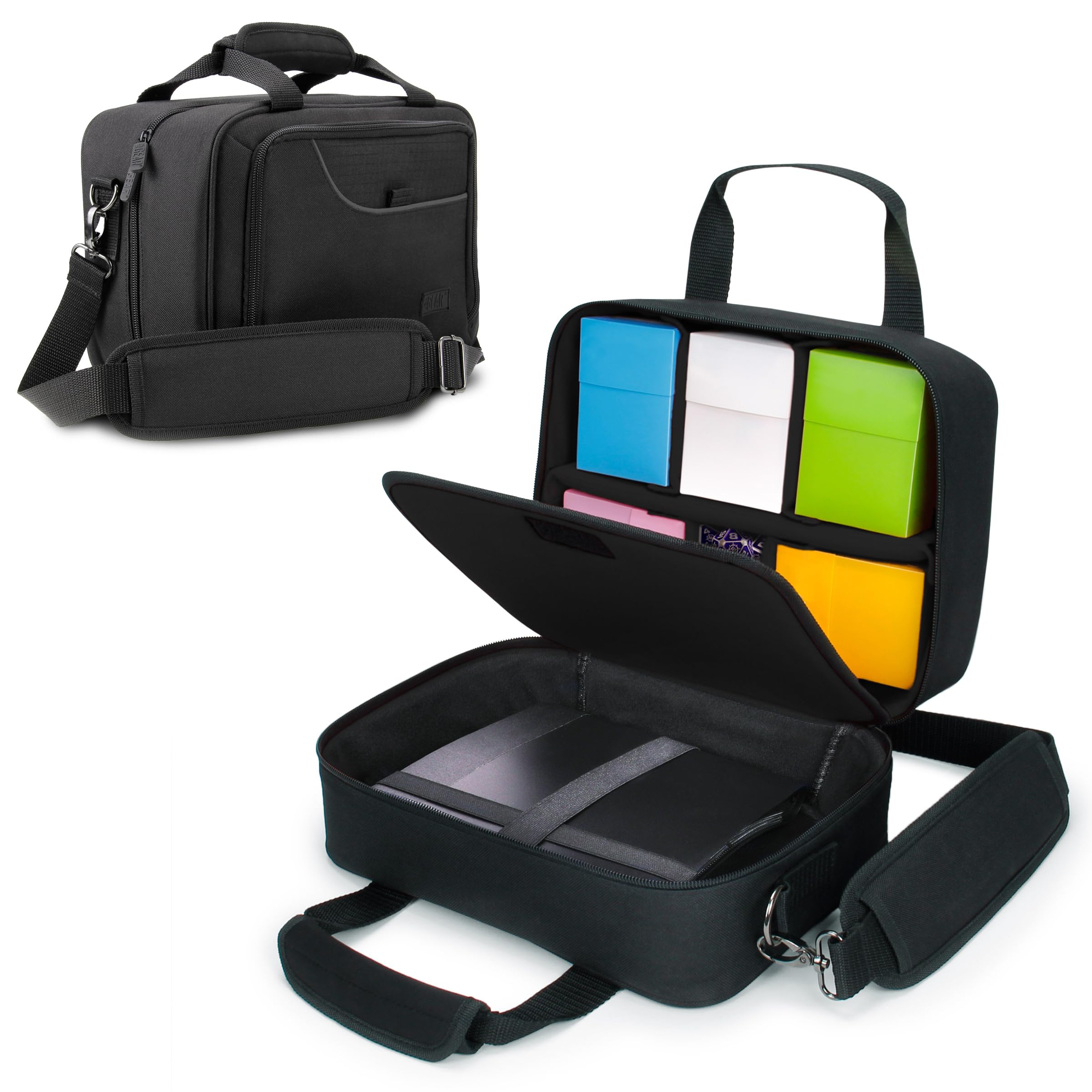 Premium USA Gear Card Deck Storage Bag - Waterproof & Durable TCG/CCG Card Protector with Adjustable Shoulder Strap - Customizable Interior for Magic, Pokémon & Yu-Gi-Oh Cards - Perfect for Travel, Tournaments & Collectors (Black)