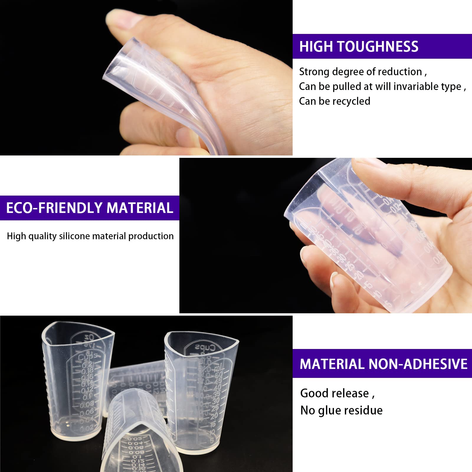 **Premium Silicone Resin Measuring Cups - 500ml Thick Non-Stick Mixing & Pouring Cups with 3 Measurement Units (Ounces, Milliliters, Grams) - Ideal for Epoxy Resin, Art Crafts, Baking & DIY Projects**