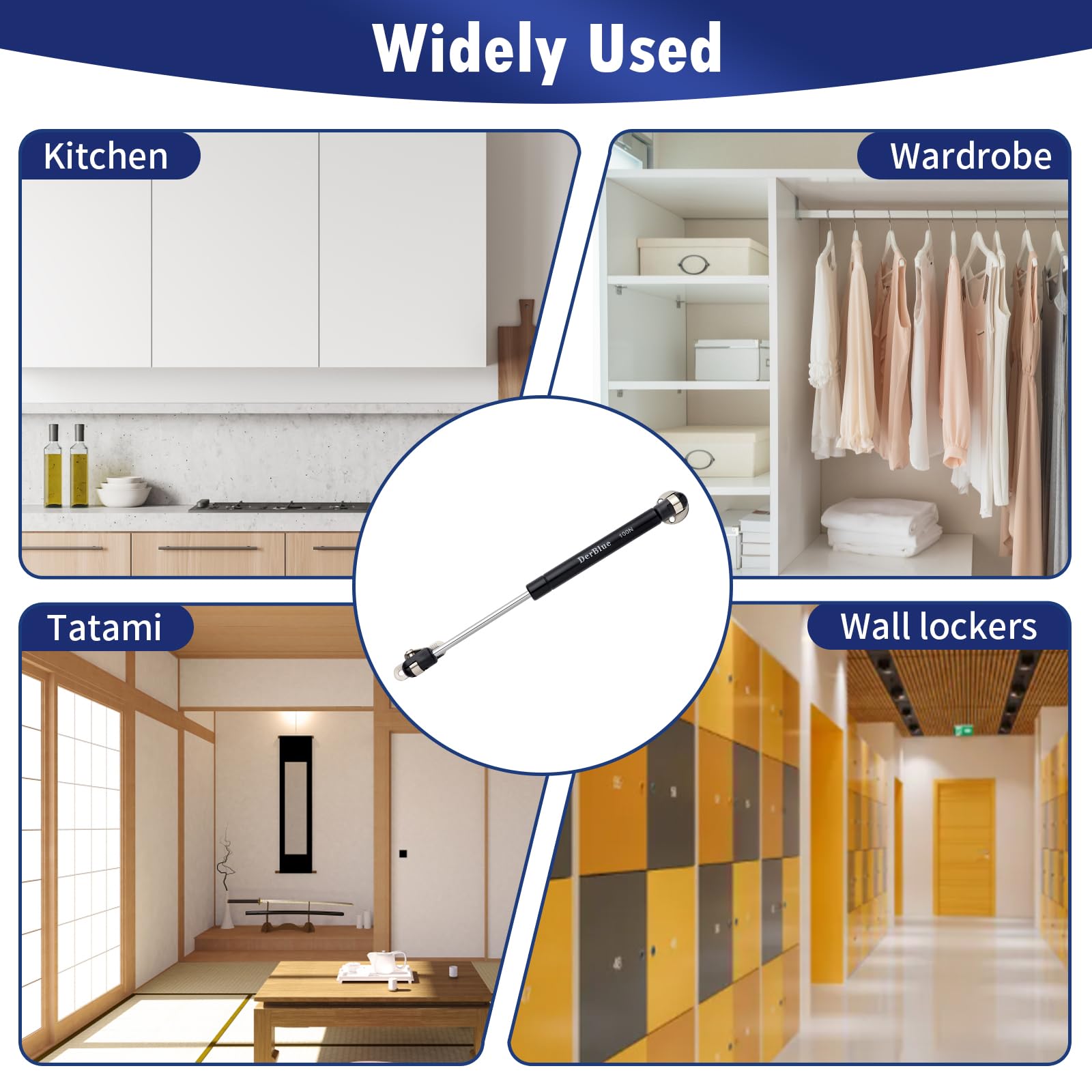 DerBlue 4-Pack 7inch 100N/25lb Gas Struts for Cabinets - Heavy Duty Lift Support, Soft Close Hinges Replacement - Perfect for Kitchen Cabinets, Wardrobes & Furniture (Easy Installation)