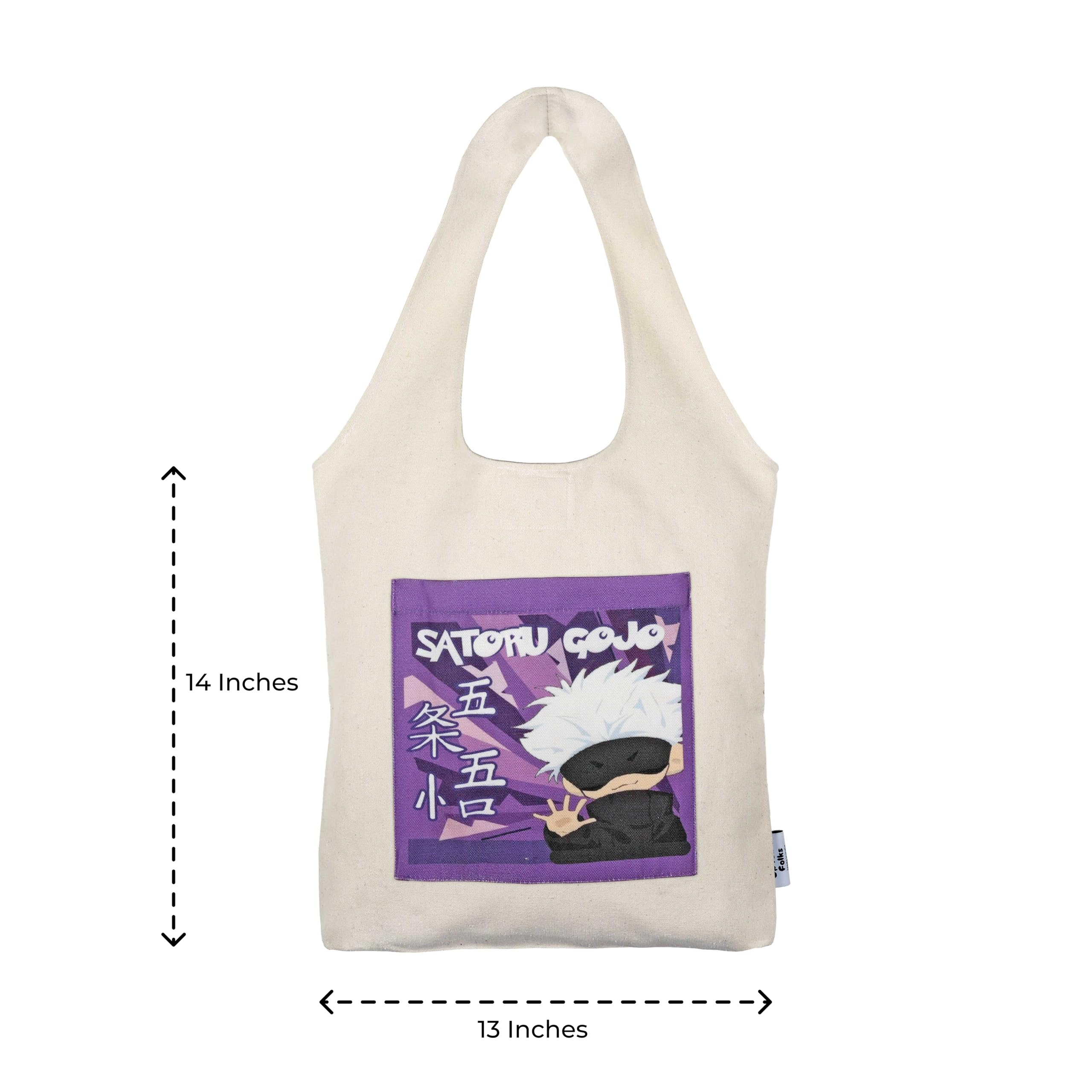 UpTown Folks Satoru Gojo Anime Tote Bag - Durable Canvas Unisex Shoulder Bag with Magnetic Closure & 2 Pockets - Perfect for Shopping, Work, School & Anime Conventions