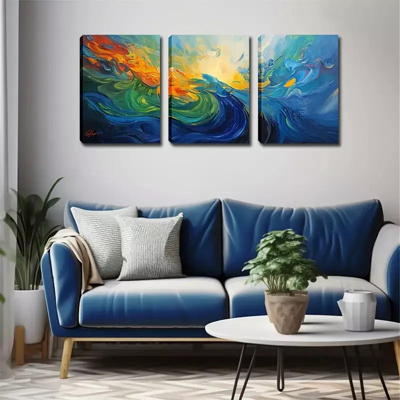 3-Piece Abstract Ocean Wall Art Set - Framed Canvas 40x60cm (16x24in) - High Quality Print | Australian Made | Ready to Hang | Perfect for Living Room, Bedroom & Office Decor
