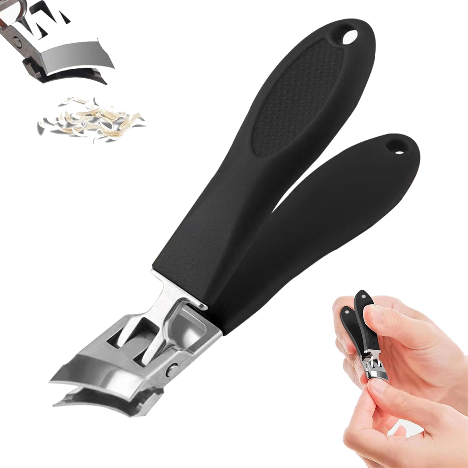 **Wide Jaw Slanted Nail Clipper for Men & Women – Anti-Splash Design, Ingrown Toenail Trimmer, Durable Black Nail Clippers – Perfect for Home, Travel, and Salon Use**