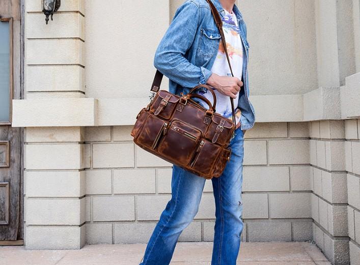 Stylish Brown Leather Weekender Bag for Men & Women - Perfect for Travel, Gym, and Weekend Getaways
