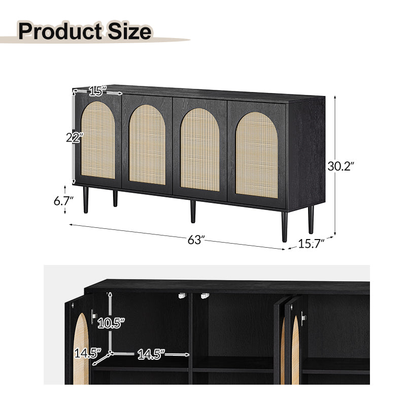 Norbert 63-Inch Wide Sideboard with Storage - Modern Buffet Cabinet for Dining Room, Living Room & Entryway - Solid Wood Console Table with 4 Drawers & 2 Doors (Espresso Finish)
