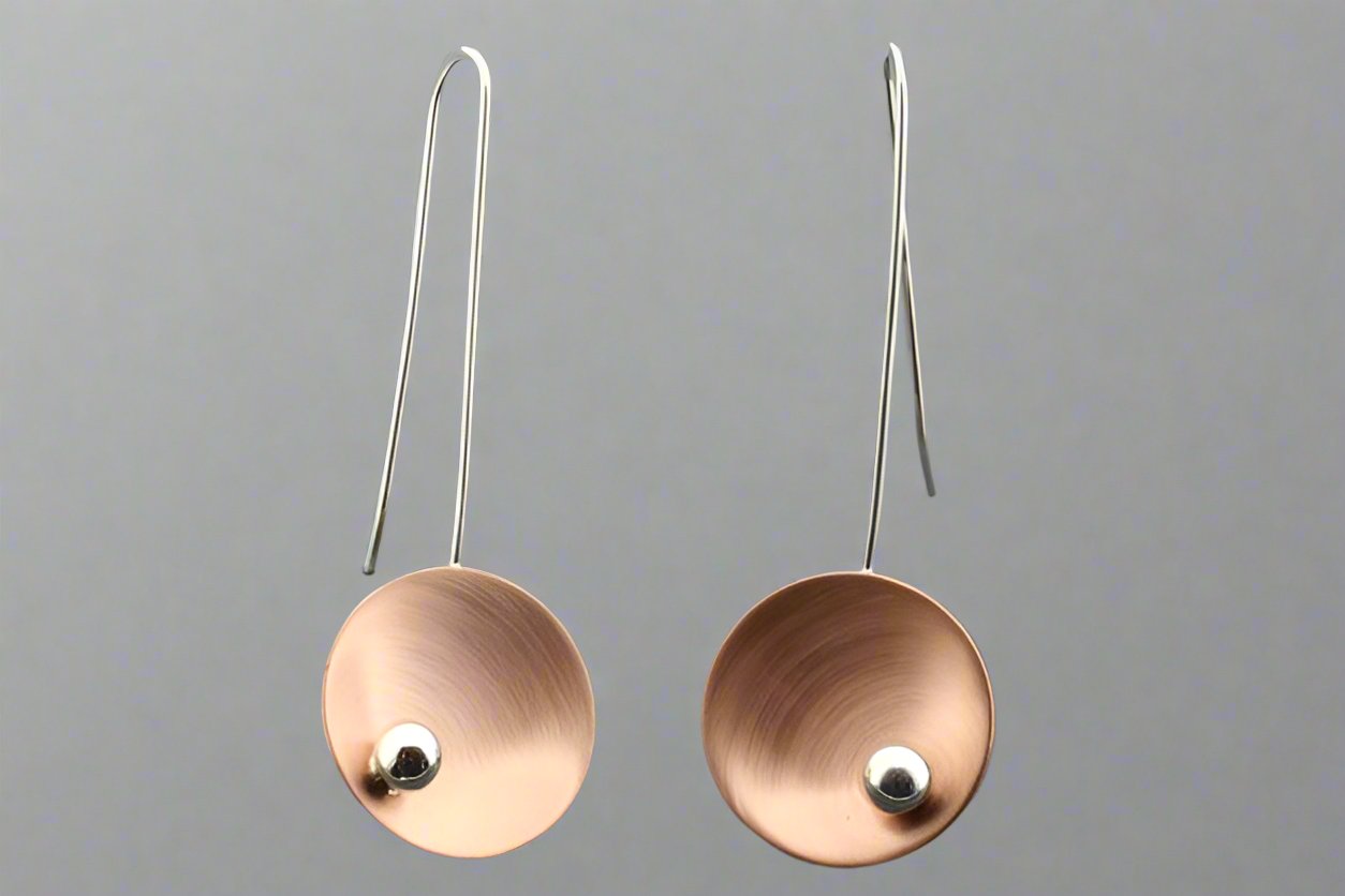 Elegant Copper Cup & Silver Ball Long Drop Earrings for Women | Boho Chic Jewelry | Perfect for Parties, Weddings & Evening Events