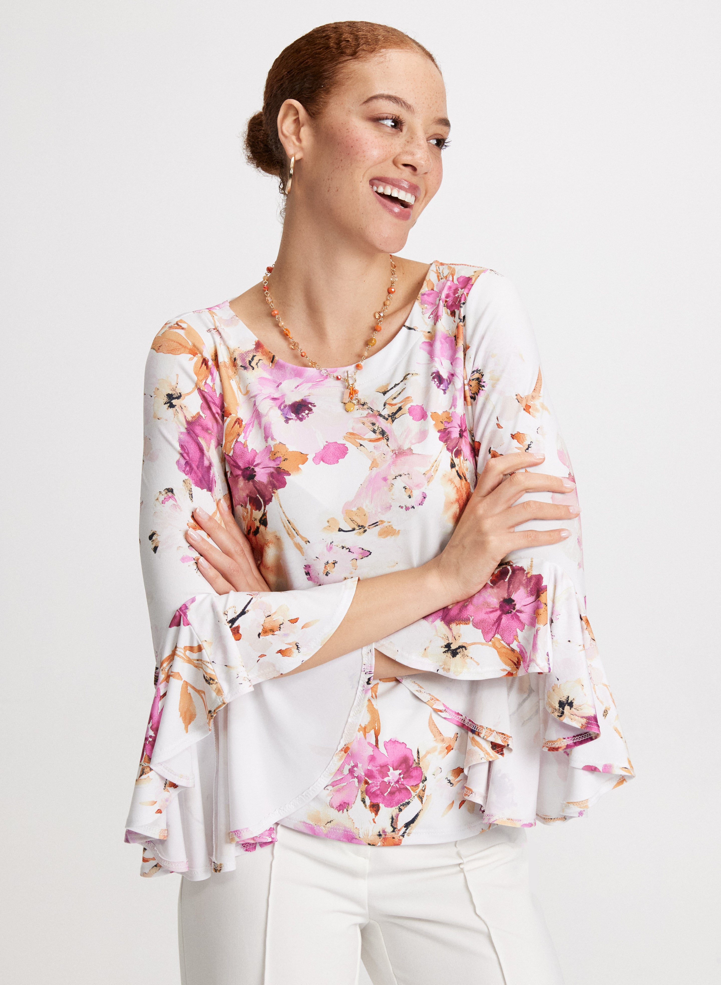 Floral Print Bell Sleeve Blouse for Women - Elegant Boho Chic Tops for Casual Wear, Date Night & Spring Outfits