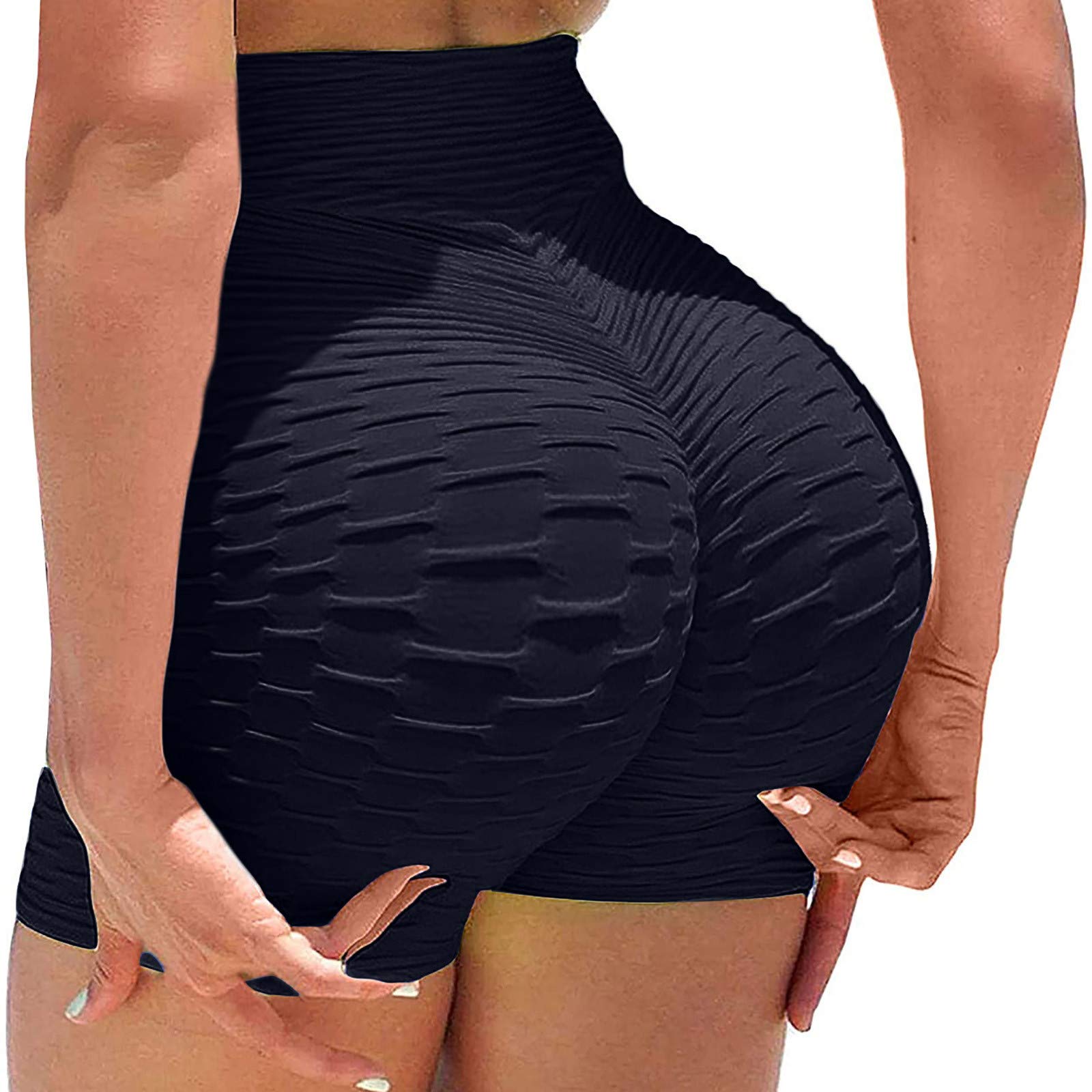 Women's High Waisted Yoga Shorts with Tummy Control & Butt Lifting - Textured Ruched Running Shorts for Workout, Gym, and Lounge Wear