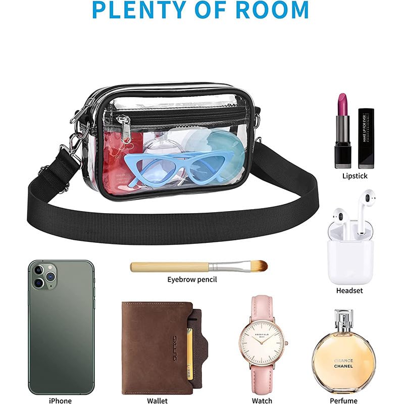 Clear Crossbody Bag for Women - Waterproof Stadium Purse with Removable Straps for Concerts, Sports & Beach - Perfect for Music Festivals, Travel & Outdoor Events
