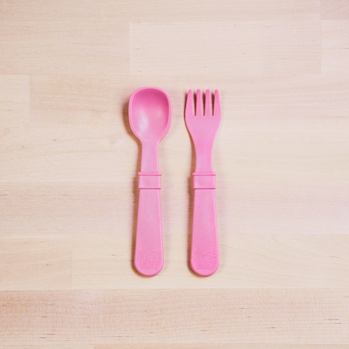 Re Play Fork & Spoon Set - BPA-Free Toddler Utensils for Kids - Durable Plastic Baby Feeding Set for Travel, Daycare & Home Use
