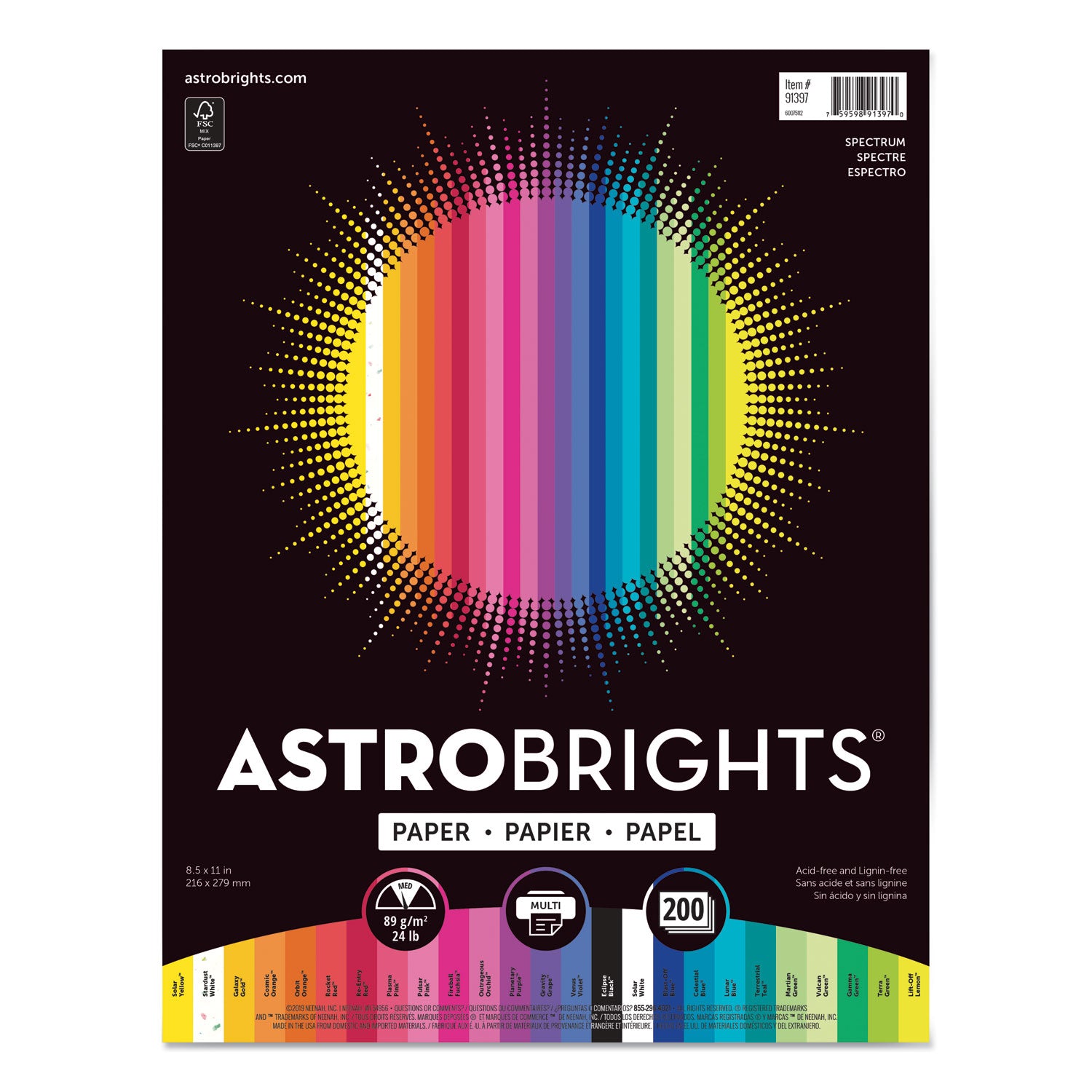 Astrobrights® Colored Paper - 24 lb Bond Weight, 8.5 x 11 Inches, 200 Sheets per Pack, 25 Vibrant Colors for School, Office & Craft Projects - Perfect for Flyers, Invitations & DIY Scrapbooking