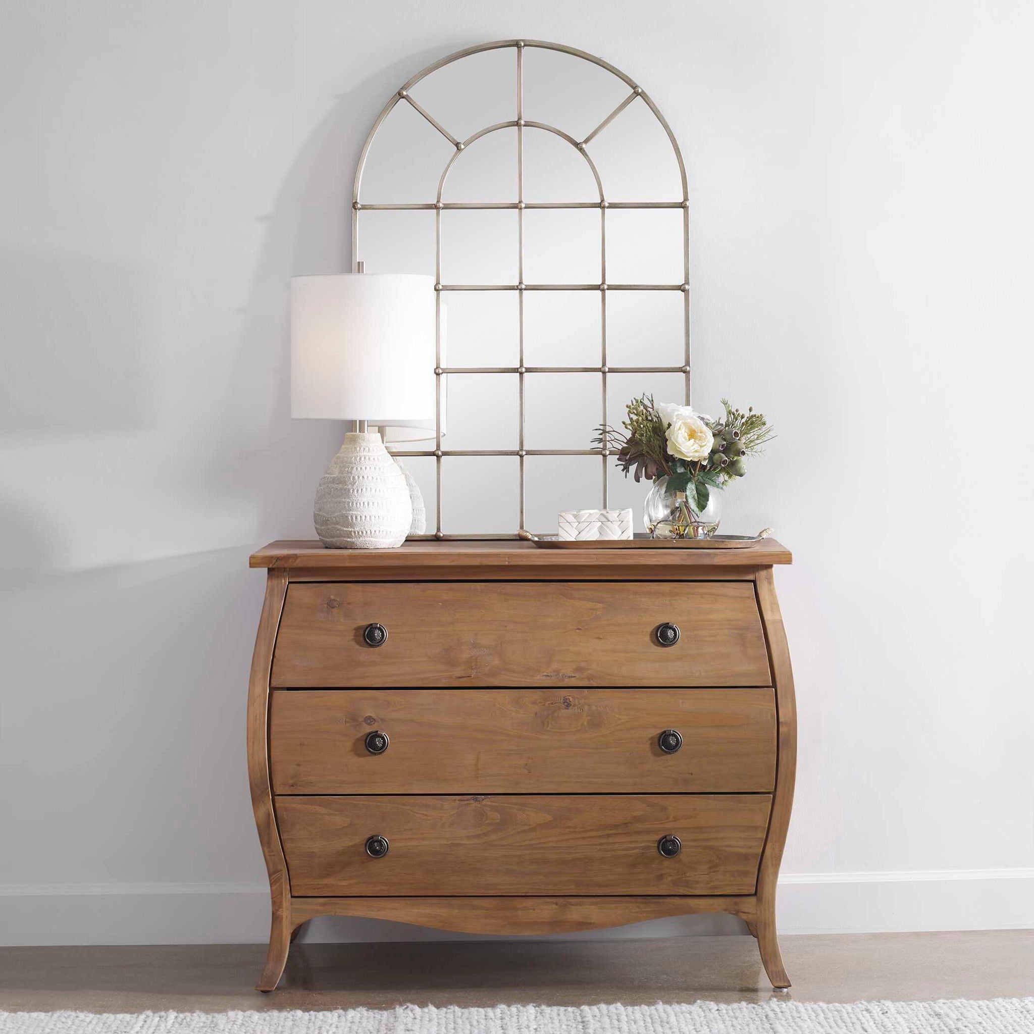 Barwell Arch Window Mirror - Pearl Silver Finish for Elegant Home Decor & Bathroom Vanity