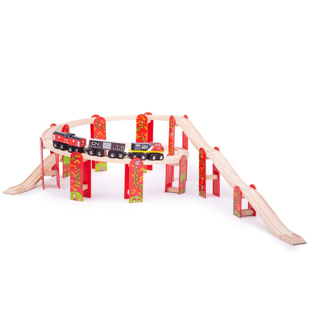 Bigjigs Rail High Level Wooden Train Track Expansion Pack - Compatible with Brio & Thomas - Wooden Train Accessories for Kids Ages 3-5 - Perfect for Building Elevated Railway Scenes & Creative Play