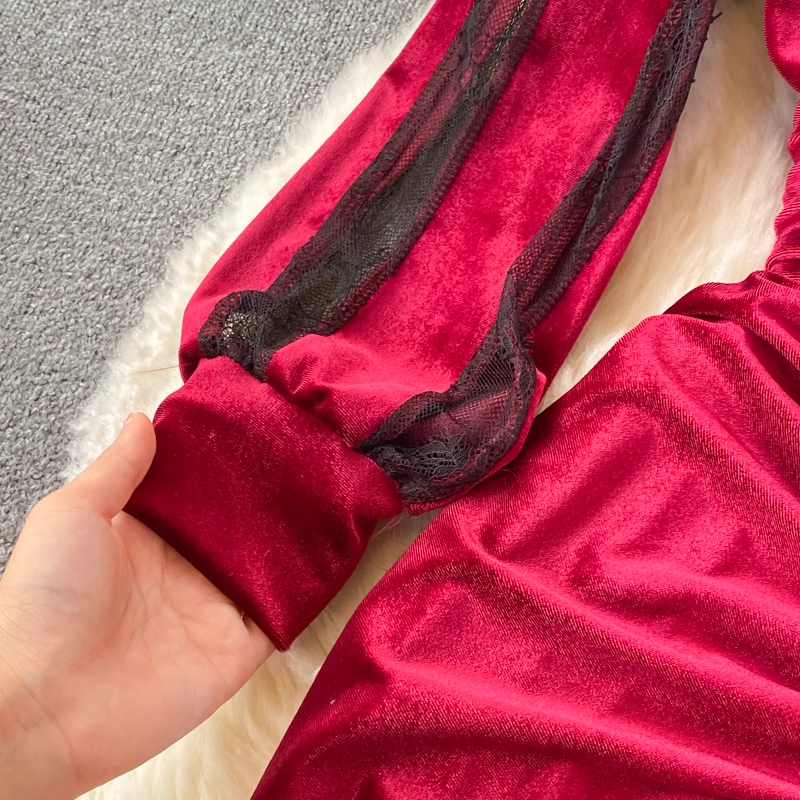 Sexy V-Neck Velvet Slit Dress for Women - Elegant Winter & Fall Evening Gown for Parties, Date Nights & Special Occasions