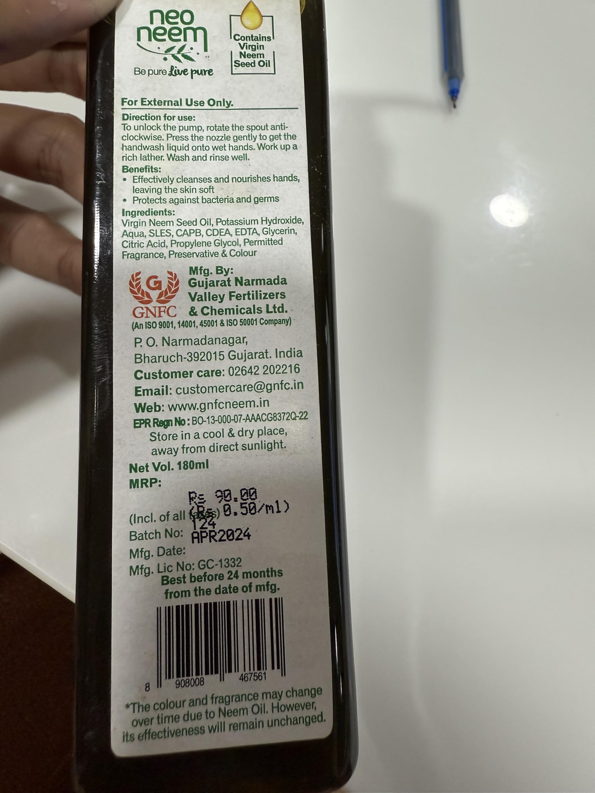 Natural Neem Hand Wash for Healthy Skin - Antibacterial & Moisturizing - Perfect for Daily Use at Home, Office, or Travel