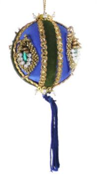 Sparkling Beaded & Sequined Christmas Ornament - Dark Blue Bauble for Holiday Tree Decorations & Festive Home Decor