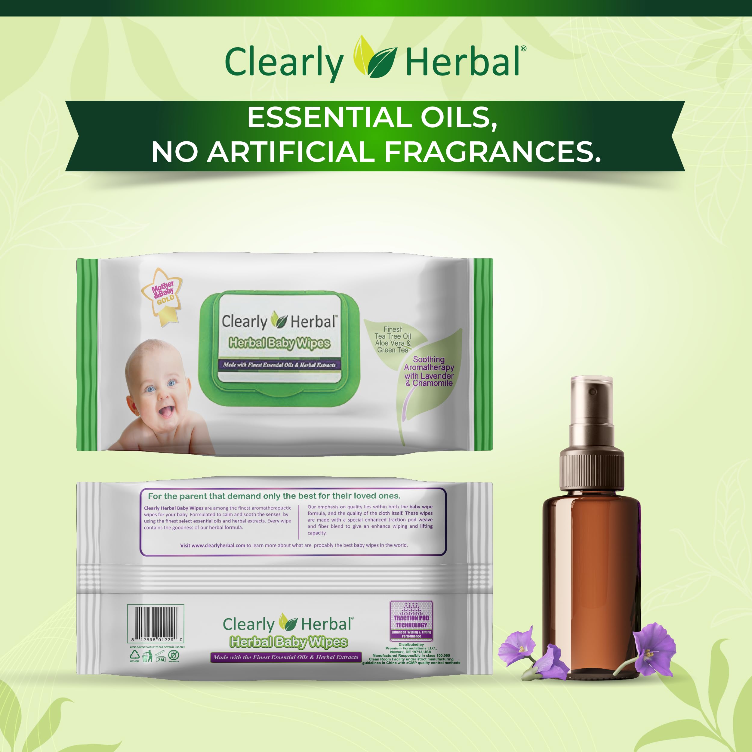 Organic Baby Wipes with Essential Oils & Herbal Extracts | 288-Count Plant-Based Wipes (4 Packs of 72) | Gentle for Newborns, Diaper Changes & On-the-Go Cleaning | Hypoallergenic & Chemical-Free