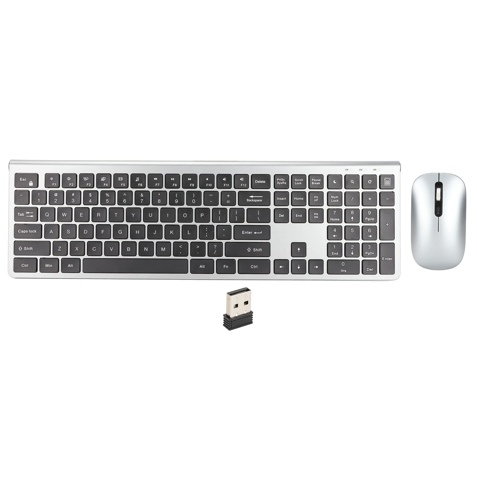 2.4G Wireless Keyboard and Mouse Combo - Full Size 108 Key Ergonomic Keyboard with 1600 DPI Mouse for PC, Laptop, Desktop - Metallic Grey | Perfect for Office Work, Gaming & Home Computing