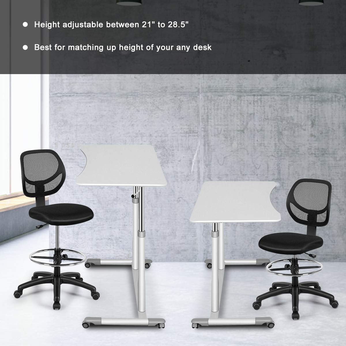 Giantex Mesh Drafting Chair with Footrest Ring - Adjustable Height Mid Back Office Chair for Standing Desk, Home & Office Use - Black - Perfect for Architects, Designers & Long Work Hours