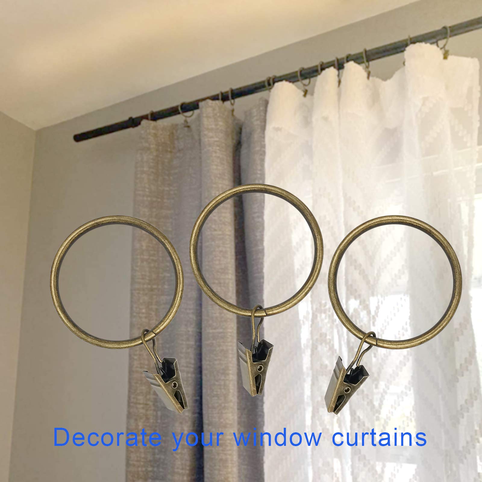 20 Pack Bronze Curtain Rings with Clips - 1.77 Inch Inner Diameter Drapery Hooks for Hanging Drapes, Bows & Hats - Fits Up to 1.5 Inch Curtain Rods - Perfect for Living Room, Bedroom & Window Decor