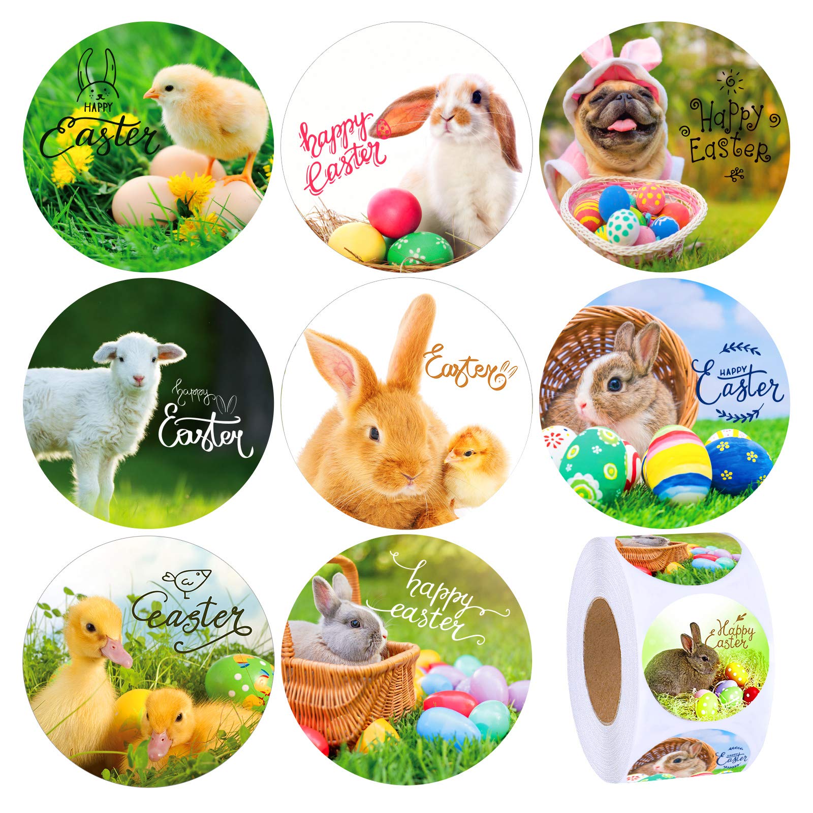 600Pcs Easter Stickers - Assorted Bunny & Egg Self-Adhesive Roll Stickers for Easter Party Decorations, DIY Crafts, Scrapbooking & Gift Wrapping