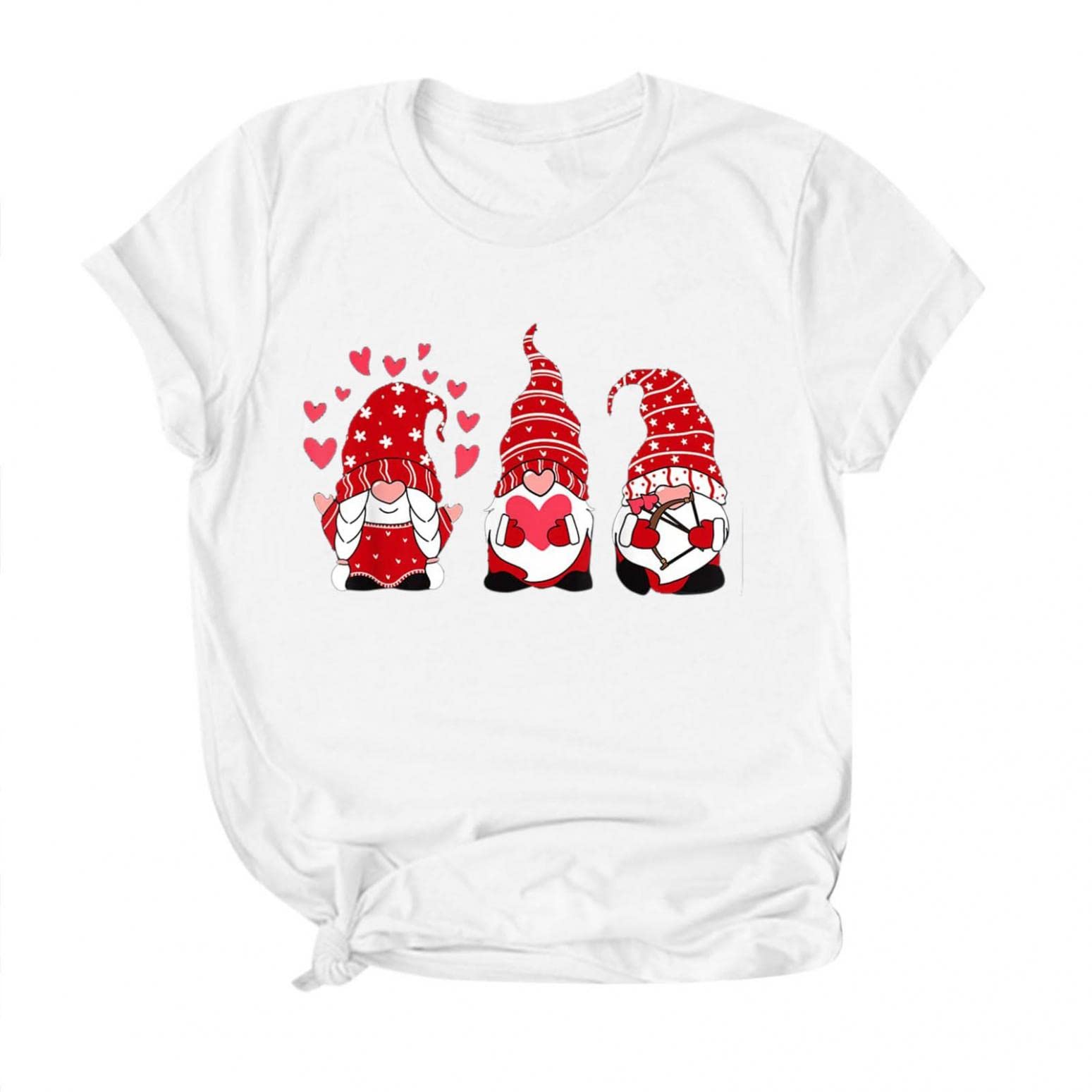 FABIURT Women's Cute Short Sleeve T-Shirt - Valentine's Day Heart Print & Gnome Graphic Tee - Casual Summer Tops for Dating, Parties & Everyday Wear