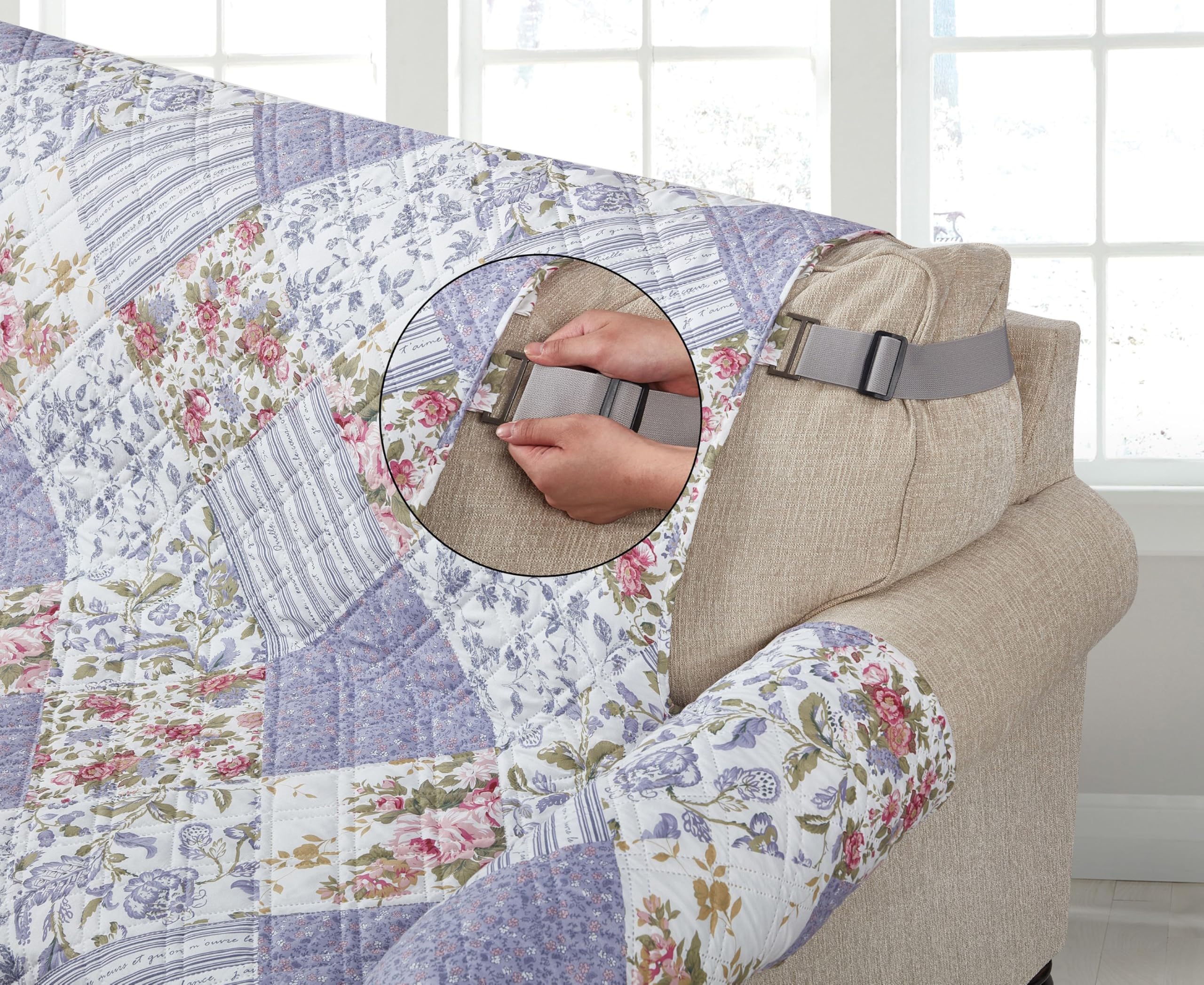 Brilliant Sunshine Rose Violet Patchwork Quilted Recliner Slipcover - 26