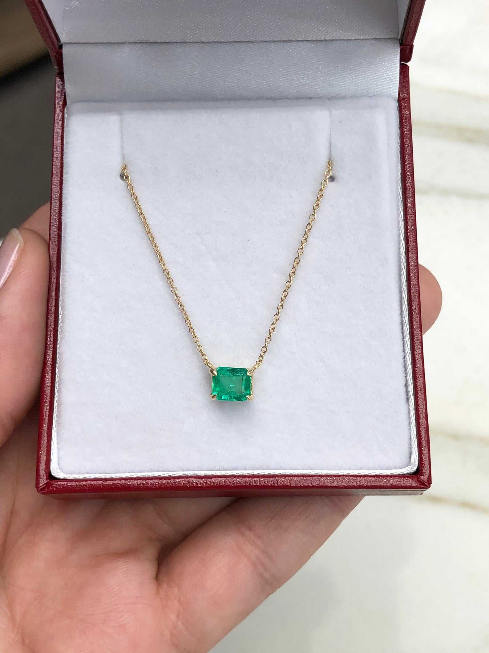 1.07 Carat East-West Emerald Cut Stationary Necklace in 14K Gold - Elegant Layering Piece for Everyday Wear & Special Occasions