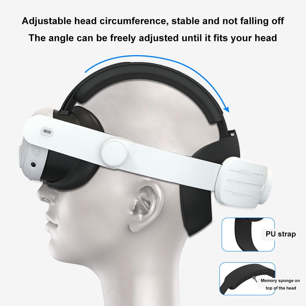 Meta Quest 3 Head Strap - Adjustable Comfortable VR Headband with PU Sponge Pad | Ergonomic Design Reduces Face Pressure | Perfect for Gaming, VR Experiences & Extended Play Sessions