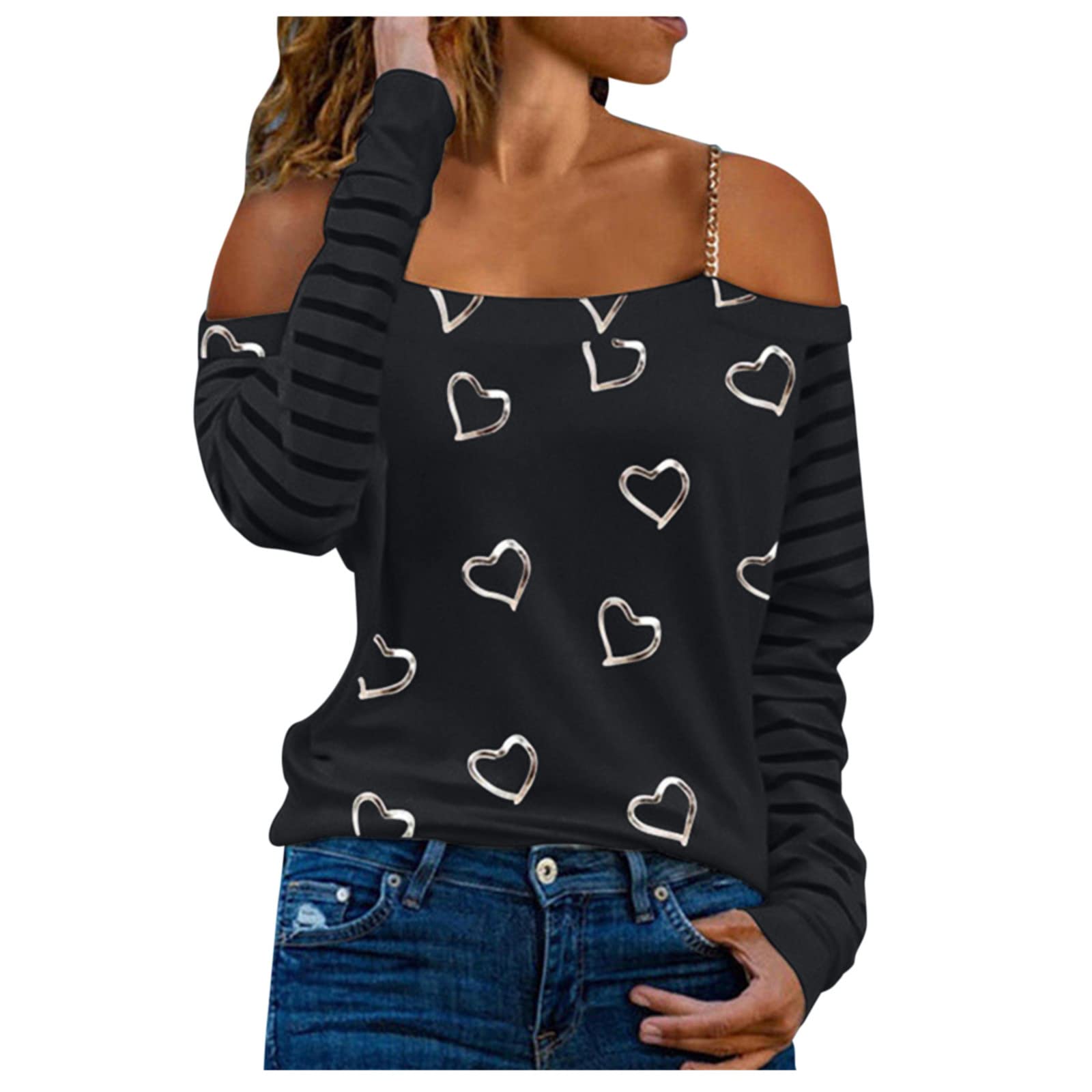 Women's Sexy Love Printed Elegant V-Neck Long Sleeve Casual T-Shirt - Black Tee for Teens | Perfect for Date Night, Parties & Everyday Wear
