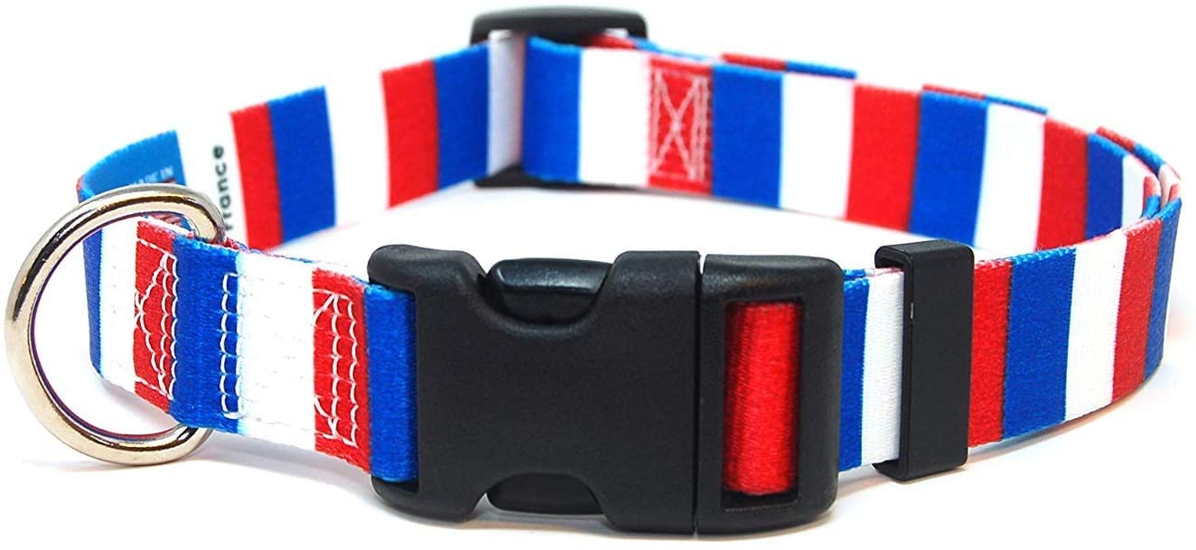 French Flag Dog Collar with Quick-Release Buckle | USA Made Small Dog Collar | Perfect for Walks, Training & Patriotic Pet Fashion