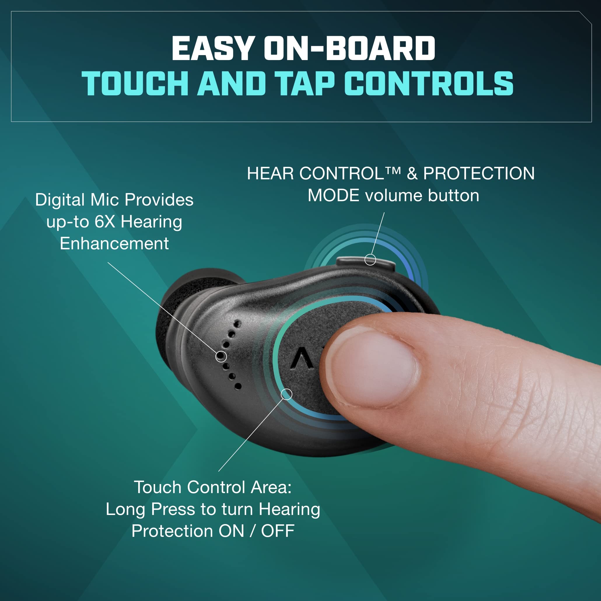 AXIL XCOR PRO Wireless Bluetooth Earbuds with Touch Control - Noise Cancelling Hearing Protection Earbuds - IPX5 Water & Dust Resistant - Wind Resistant True Wireless Earbuds for Running, Workouts, Commuting & Outdoor Activities