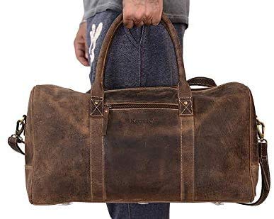 Premium Full Grain Leather Travel Duffel Bag for Men & Women - Durable Overnight Weekender Gym Bag for Sports, Business Trips & Weekend Getaways