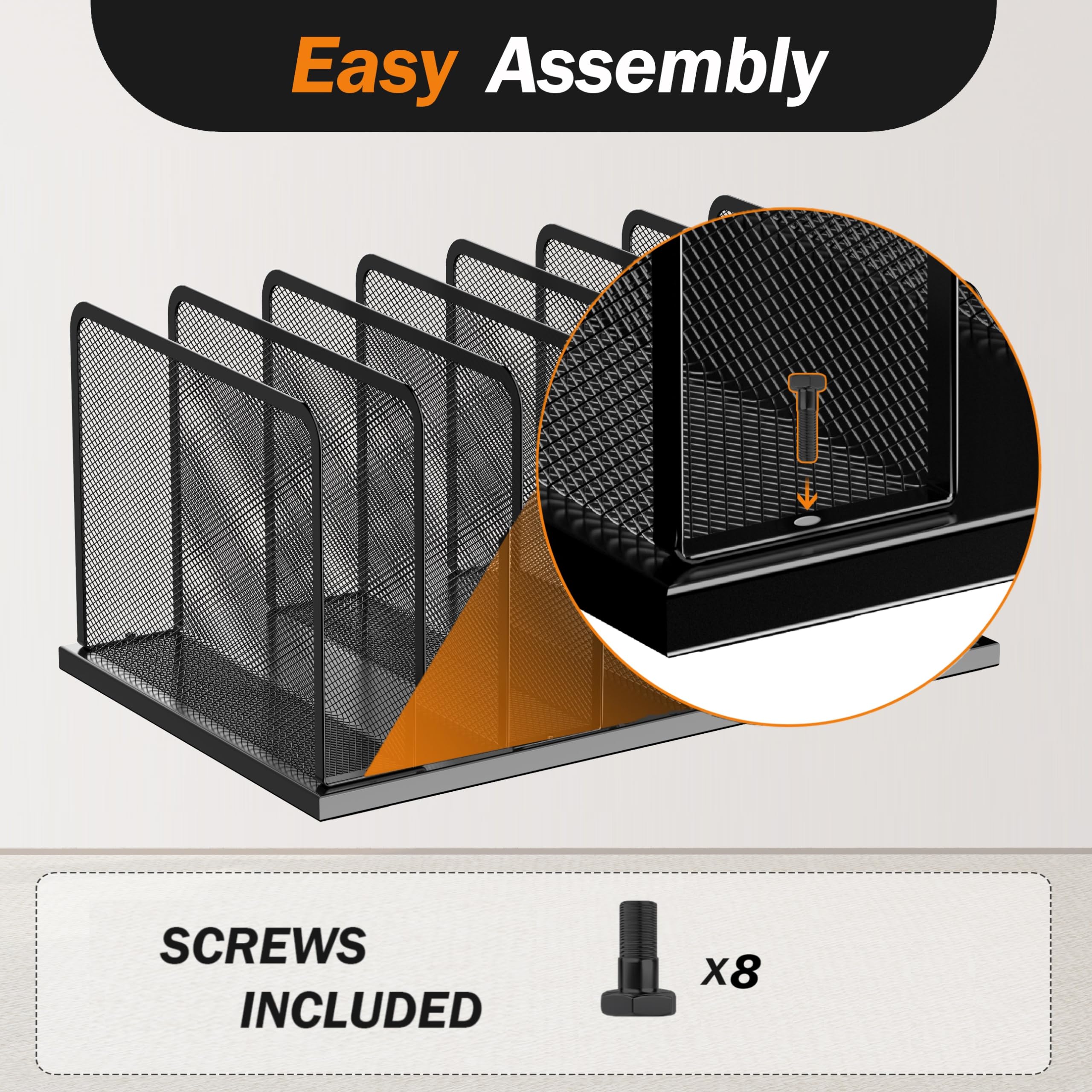 Kuntine.B 7-Slot Mesh Desk File Organizer - Upright Desktop File Sorter for Office Documents, Papers & Folders - Perfect for Home Office, Workplace & Classroom Organization (Space-Saving Storage Solution)