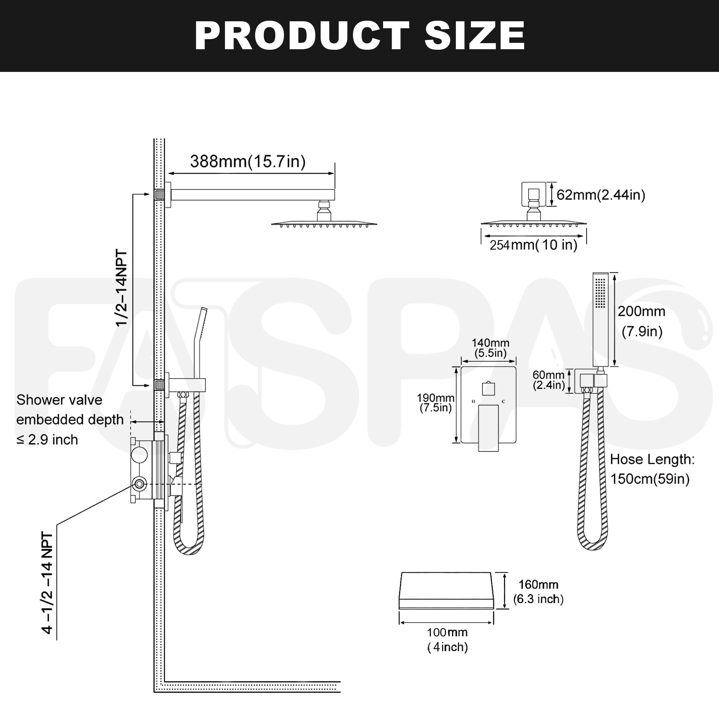 Brushed Gold Shower System with Tub Spout - 10 Inch Rain Shower Head & Handheld Shower Combo - Wall Mounted Bathroom Faucet Set for Luxurious Spa Experience at Home