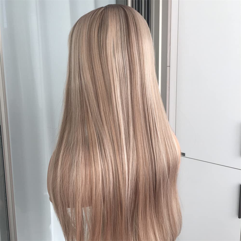 Aisom Long Straight Synthetic Wig for Women - Mixed Brown & Blonde Ombre Highlight - Perfect for Cosplay, Halloween, Daily Fashion & Hair Loss Solutions