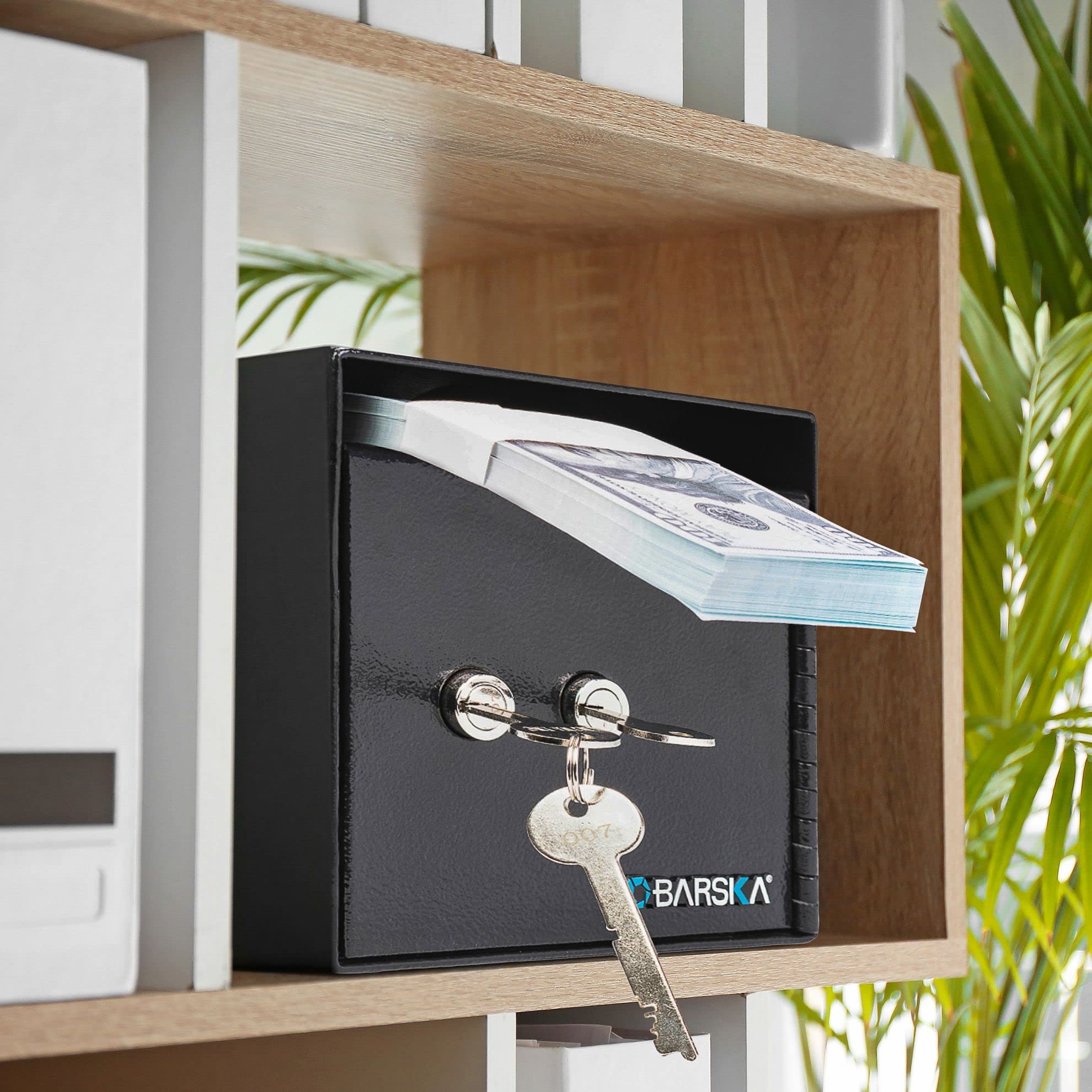 Barska Key Lock Depository Drop Safe - Secure Cash Box for Money, Receipts, Keys & Valuables - Ideal for Home, Office & Retail Security